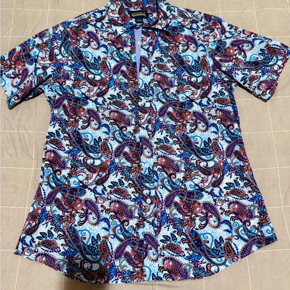 NWT Daniel Cremieux L Blue Multi Paisley Short-Sleeve Button-Down Shirt